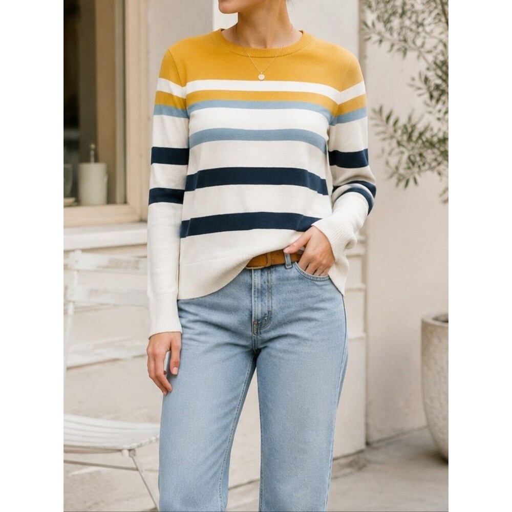 Striped Pullover Sweater Apple Juice Blue S L/S Trendy Cute Clean Girl Casual
